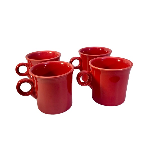 Set Of 4 Fiesta Scarlet Red Coffee Mugs O Ring Handles Contemporary - Picture 2 of 14